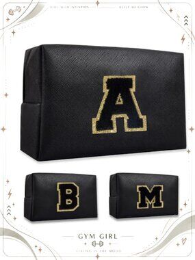 Initial Letter Makeup Bag PU Leather Toiletry Organizer